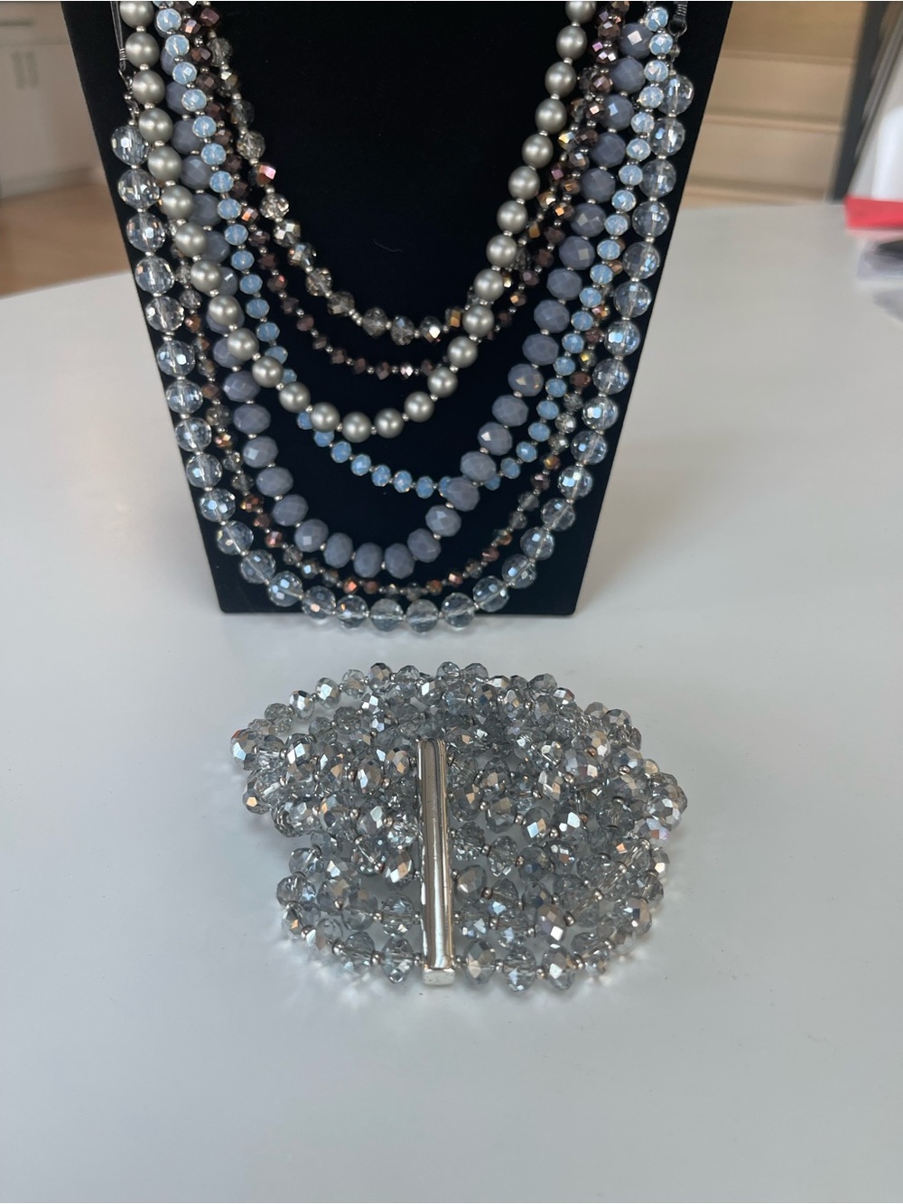 Crystal Beaded Statement Bracelet - Silver Sparkle